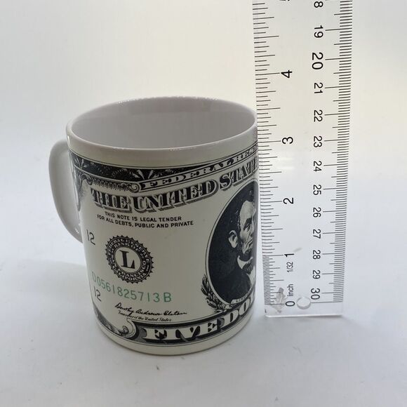Vintage Five Dollar Bill Mug Ceramic Currency Coffee Cup Collectible Novelty - Picture 7 of 9